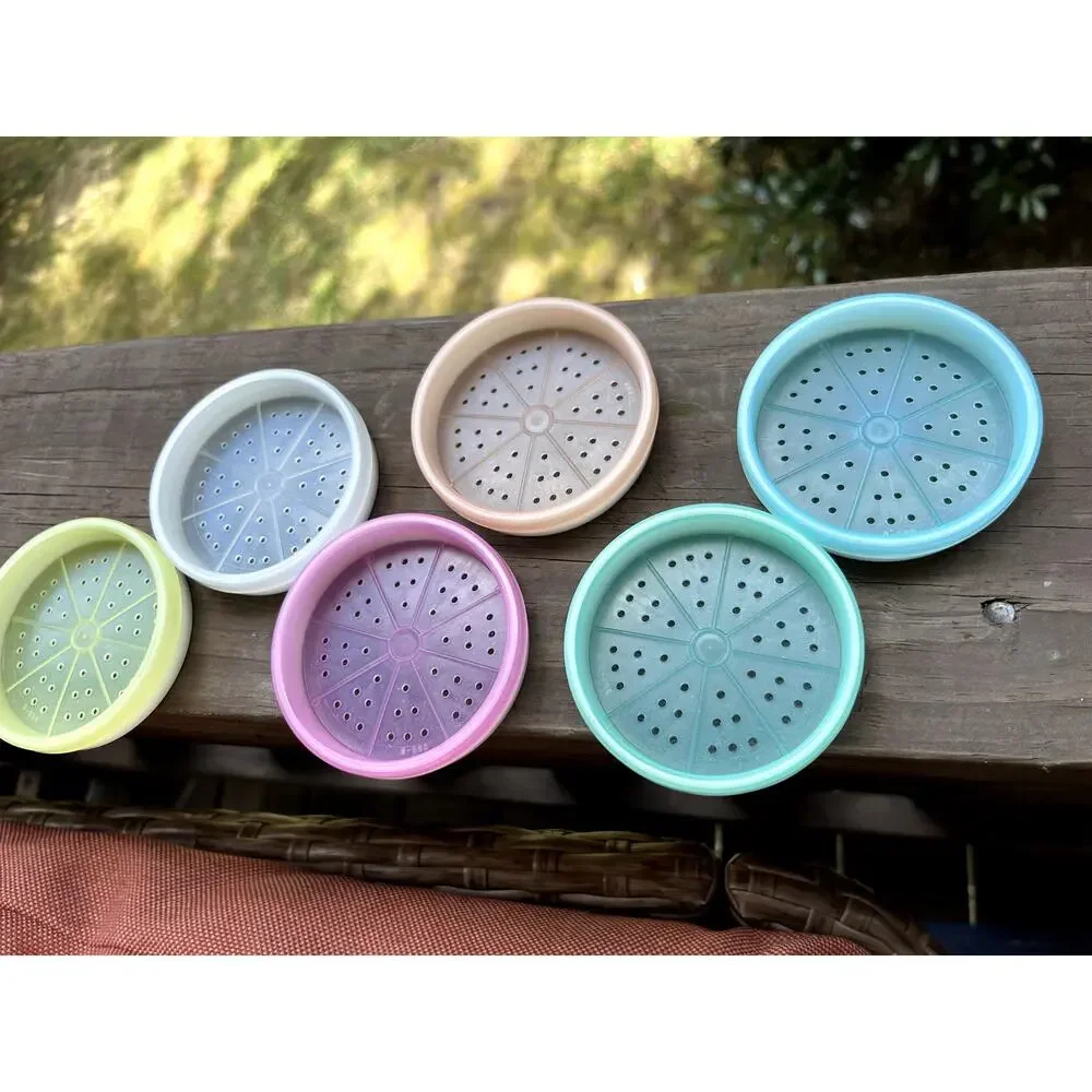 Vintage Tupperware Pastel Wagon Wheel Coasters Set with Holder Retro MCM Barware